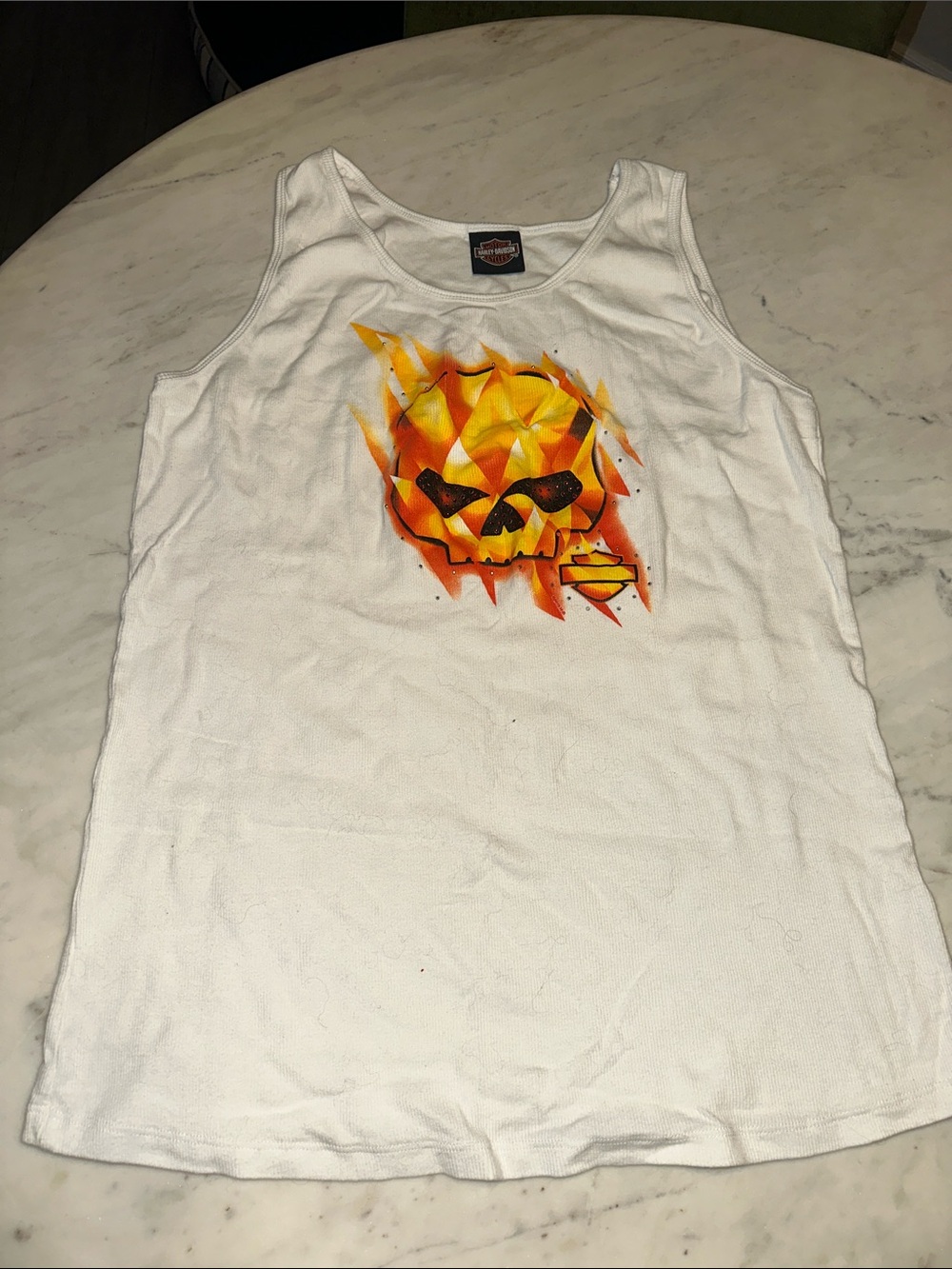 Harley-Davidson White Tank with Fiery Skull Graphic size XL